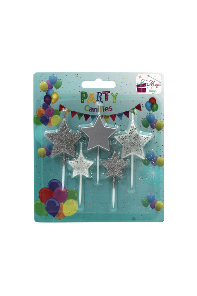 Magic Days Σετ 5 ασημένιων κεριών πάρτι σε σχήμα αστεριού