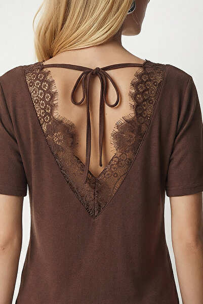 Lovelyİstanbul Πλεκτή μπλούζα με δαντέλα στην πλάτη LNT0026 ΚΑΦΕ