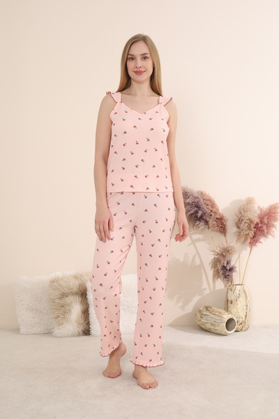 MEBA Γυναικείο Σετ Πιτζάμες από Ύφασμα Μπουρούμεκ με Μακρύ Πάτο και Τιράντες