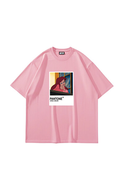 Bak Moda Tricou unisex roz oversize cu imprimeu Ariel Mood