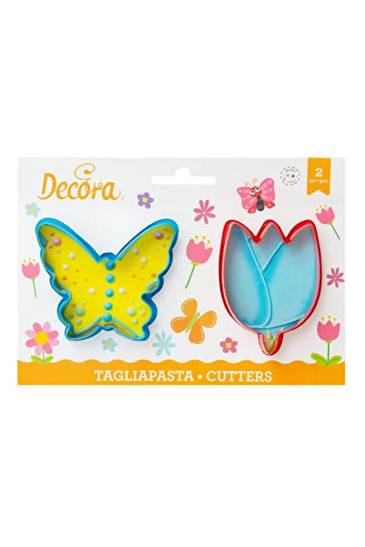 DECORA Set of 2 Cookie Cutters Decorated Butterfly and Tulip, Ø70x22mm