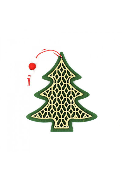 Gift Design Decorațiune din lemn, brad de Crăciun verde-auriu