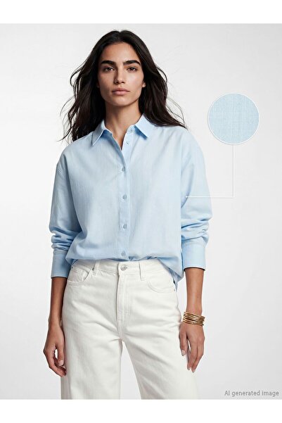 LC Waikiki Lcw Vision Blue Oversize Women's Shirt
