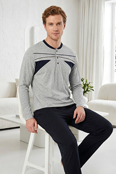 REMSA Ανδρικό σετ πιτζάμες από χτενισμένο βαμβάκι με μακριά μανίκια 2305 Γκρι