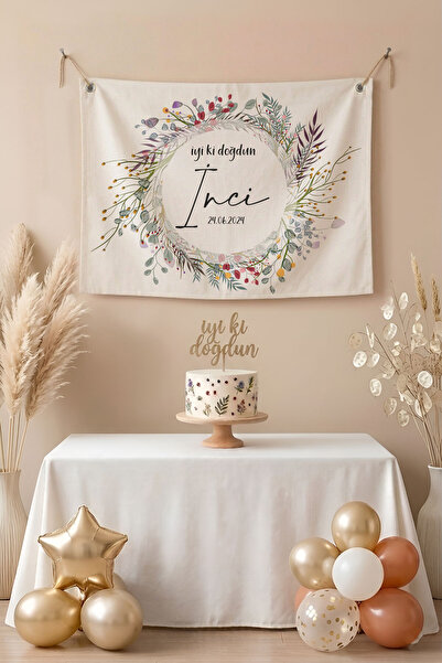 Homamia Kişiye Özel Doğum Günü Happy Birthday Duvar Örtüsü Duvar Halısı Birin...