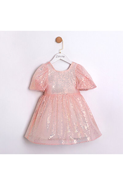 Cumino Girl's Sequined Waist Drawstring Ribbon Detailed Evening Dress 2-5 Yea...