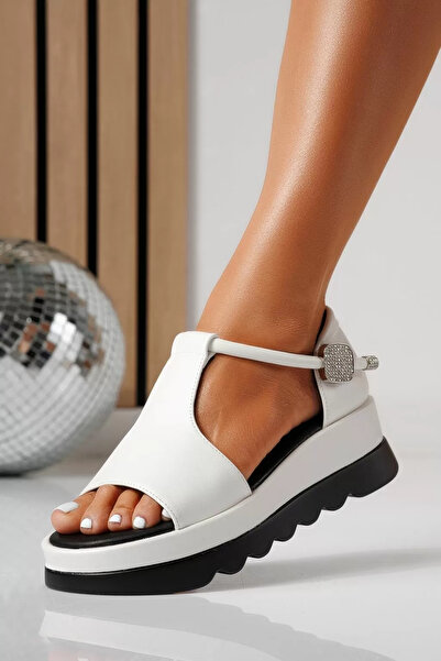 Zaira Γυναικεία λευκά σανδάλια πλατφόρμας από οικολογικό δέρμα Ελίρα # 24758 ...