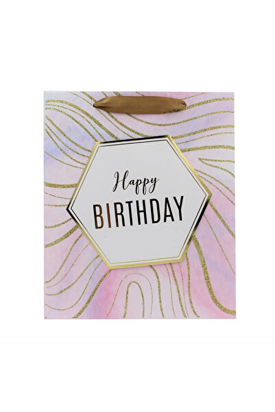 Eurowrap Τσάντα δώρου L από ροζ μαρμάρινο χαρτί για γενέθλια