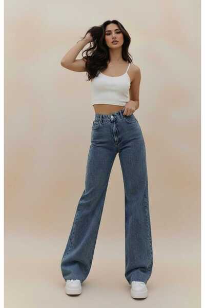 DRC trend Γυναικείο παντελόνι Lycra με ψηλή μέση και φαρδιά μπατζάκια, τζιν τ...