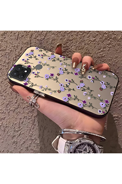 ARTISHELL Oppo A15/A15S Uyumlu Tam ekran mor çiçekli darbeye dayanıklı koruyu...