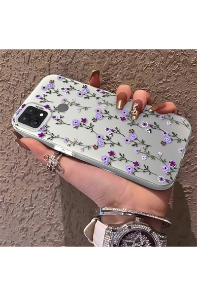ARTISHELL Oppo A15/A15S Uyumlu Tam ekran mor çiçekli darbeye dayanıklı koruyu...