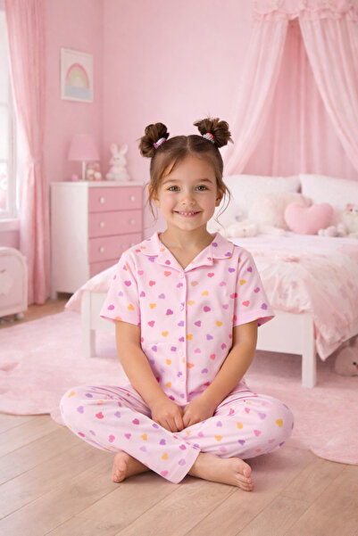 zahider Κοριτσίστικο σετ πιτζάμες με πολύχρωμο σχέδιο καρδιάς, με κουμπιά, γι...