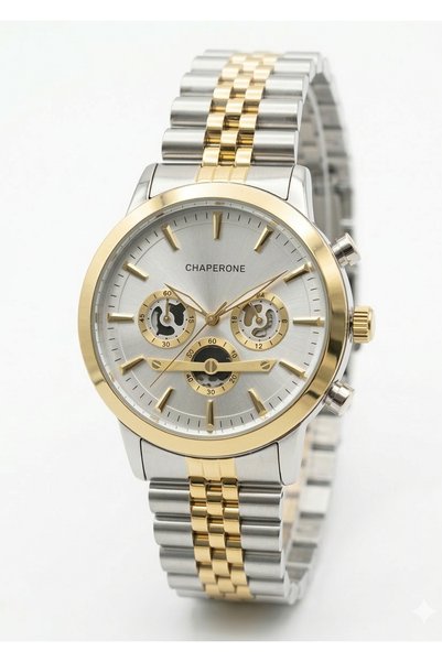 Chaperone Men's Gold Silver Metal Cord White Dial Function Wristwatch 2 Year ...