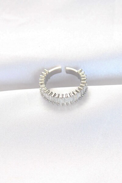 TakÇalıştır Row Baguette Stone Silver Color Adjustable Ring