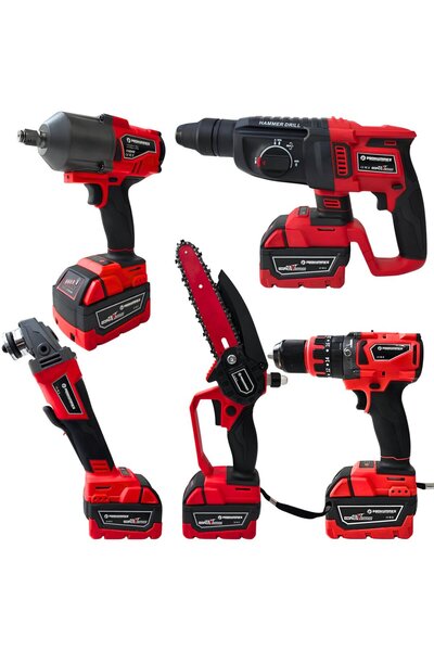 PROHUMMER PH333 Profesyonel Yeni Kırmızı 21v 4ah 5li Matkap Seti - 1100Nm Som...