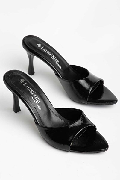 Moda Hanım Εξαιρετικά άνετα γυναικεία πέδιλα με μαύρο τακούνι και μυτερή μύτη