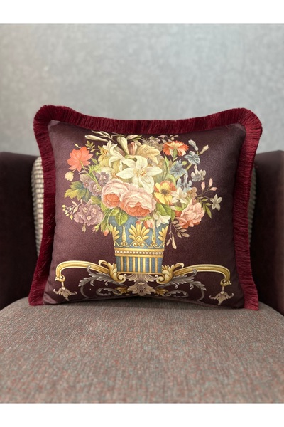 Fabricland Εισαγόμενο Μεταξωτό Βελούδινο Κάλυμμα Μαξιλαριού με Φούντες και Σχ...