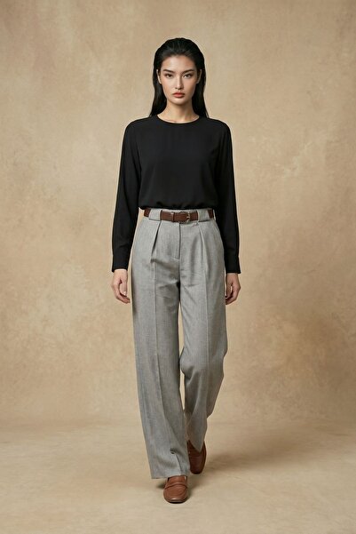 Hiccup MY FASHION Παντελόνι με ζώνη, ψηλόμεσο, πλισέ, φαρδιά μπατζάκια