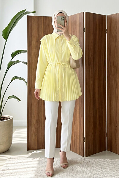 MODAQU Μπροστινό και πίσω μέρος με λεπτομέρεια από πλέγμα και κουμπιά - Κίτρινο