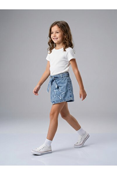 Sercino Κοριτσίστικη βαμβακερή τζιν φούστα με απλικέ αστέρια