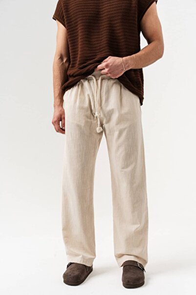 go gang own Ropeline Rope Detailed Linen Fabric Baggy Trousers