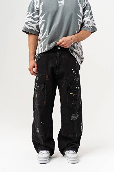go gang own Παντελόνι τζιν σε στυλ street canvas με εφέ βαφής και λεπτομέρεια...