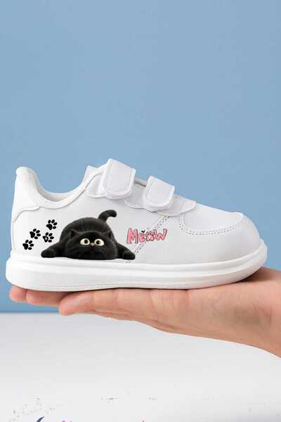amazoondesing Pantofi sport pentru fete cu imprimeu Black Sweet Cat, cu bandă