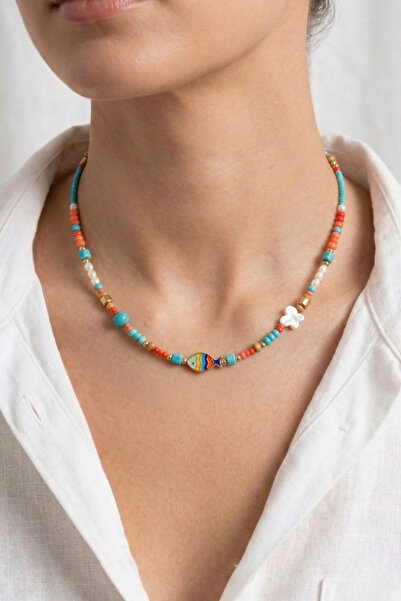 PETEK AKSESUAR Fish Natural Stone Bead Butterfly Summer Necklace