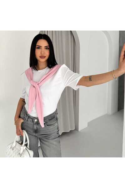 Noa&Noa Noa Noa Γυναικείο λευκό μπλουζάκι Basic Oversize με λεπτομέρεια φουλά...