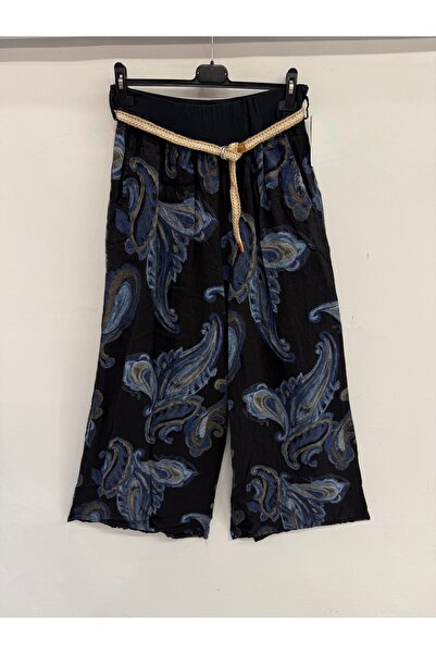 della moor Γυναικείο μαύρο ιταλικό λινό παντελόνι με ελαστική μέση και έθνικ ...