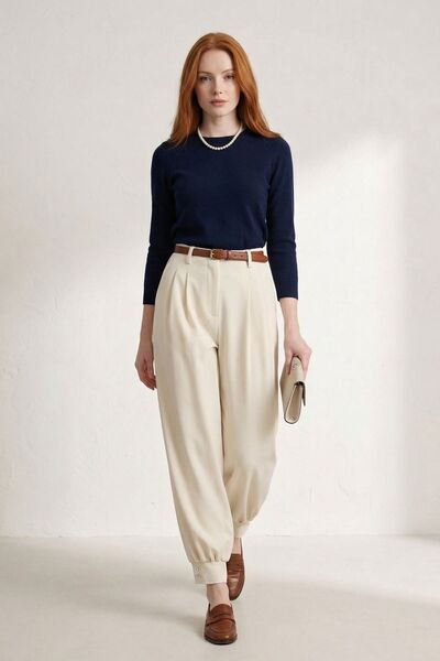 Hiccup MY FASHION Παντελόνι με κουμπιά και ζώνη στο τελείωμα