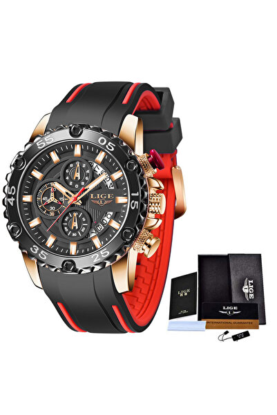 Lige Men's watch LG10027, Quartz, 46mm, 3BAR, Analog Display, Silicone Strap,...