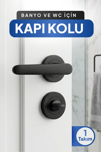 Badem10 (1 Takım-Çift) Özen ALM Kayı Yuvarlak Rozetli Modern Banyo-Wc Kapı Ko...