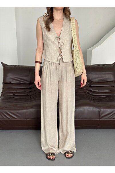 My Blog Φυσικό Σετ Γιλέκο με 3 Κορδόνια και Μουσελίνα - 8486