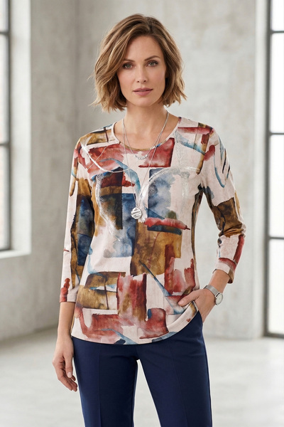 YXL COLLECTION Γυναικείο μπλουζάκι μεγάλου μεγέθους ελαστικό ύφασμα με λαιμόκ...