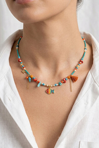 PETEK AKSESUAR Fish Sea Shell Crystal Bead Summer Necklace