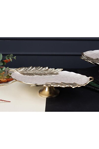 Sembol LEVANO ALTIN SEDEFLİ AYAKLI SUNUM TABAK/DEKOR 24X47X10CM