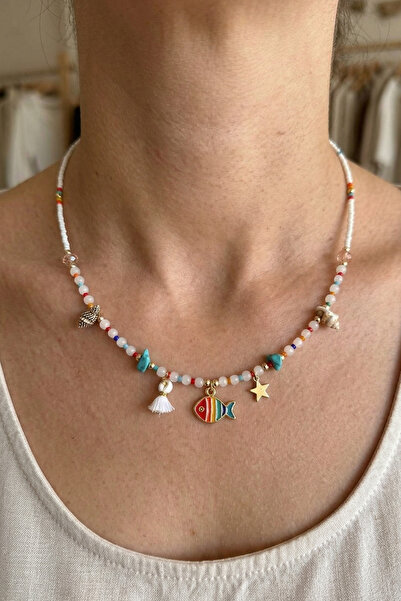 PETEK AKSESUAR Fish Sea Shell Crystal Bead Summer Necklace