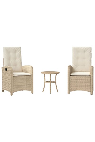 vidaxl Set bistro cu perne, 3 piese, bej, poliratan