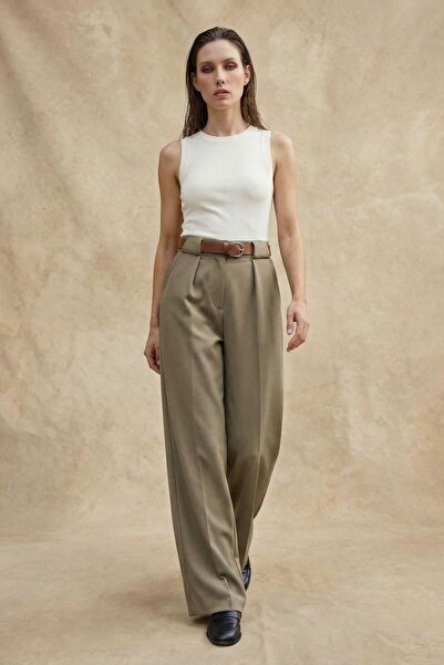 Hiccup MY FASHION Παντελόνι με ζώνη, ψηλόμεσο, πλισέ, φαρδιά μπατζάκια