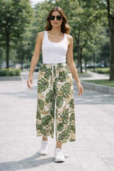 ECK MODA Γυναικείο λινό ύφασμα Νέας Σεζόν Άνετο Παντελόνι Χαλαρής Γραμμής με ...