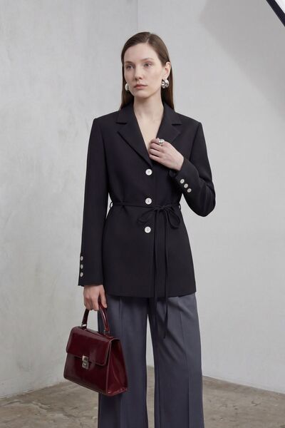 Hiccup My Fashion Crepe Blazer Jacket with Tie Detail