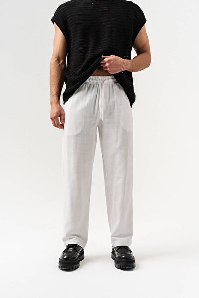 go gang own Breeze Basic Linen Fabric Trousers with Elastic Waist