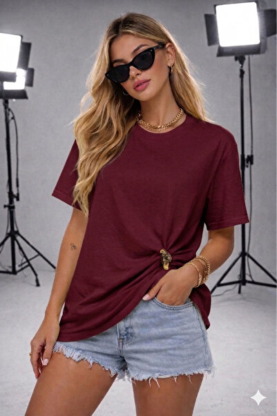 ribana Γυναικείο T-Shirt με λαιμόκοψη ποδηλάτου, κοντό μανίκι, χρυσή πόρπη στ...