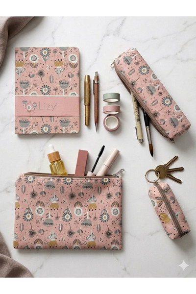 Lizy Σετ με σημειωματάριο με σχέδια, θήκη για στυλό, πορτοφόλι και τσάντα χει...