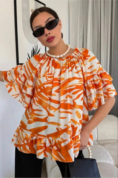 lodmela Μπλούζα Madonna με ελαστικό γιακά Βισκόζη 6020-Πορτοκαλί