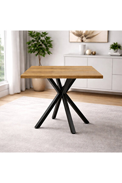 HOMS Τετράγωνο σταθερό τραπέζι Αστερίξ μαύρη καρυδιά