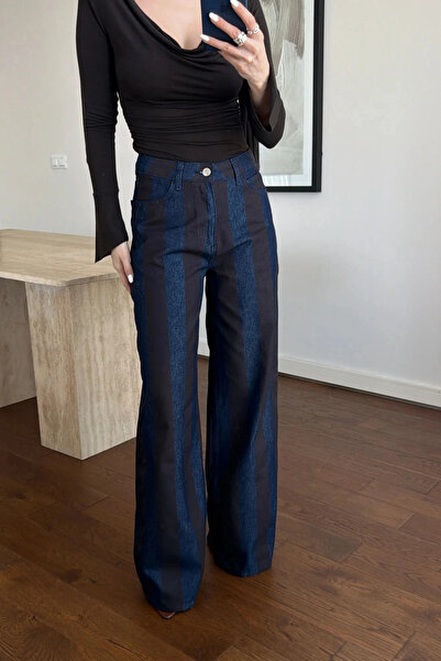 Eka Γυναικείο μπλε ριγέ τζιν παντελόνι 26436