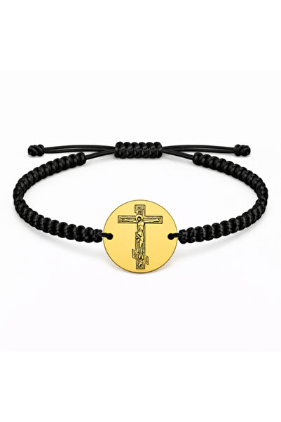 Teo Bijoux Βραχιόλι με χαραγμένο χρυσό νόμισμα και σταυρό από ανοξείδωτο ατσάλι