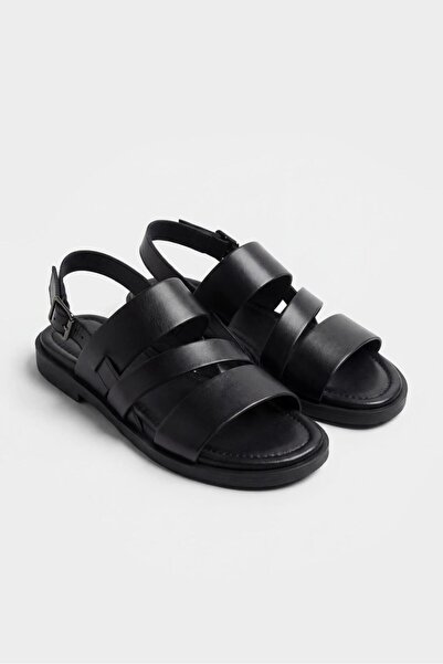 GIESTO Minimalist Multi-Band Black Leather Sandals